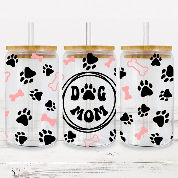 Dog Mom NEW 16oz Glass Can Cup - only one cup shipped - Picture 1 of 1